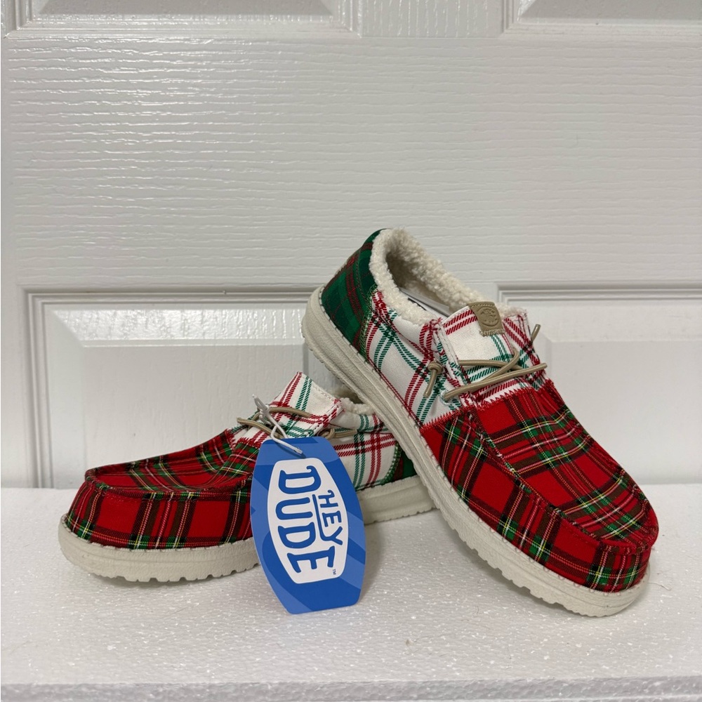 Hey Dude Wally Tri Tartan Plaid loafers with a faux fur lining (2024)